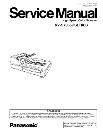 Panasonic KV-S7065C 238 page service manual for Panasonic high speed color scanner model # KV-S7065C series.