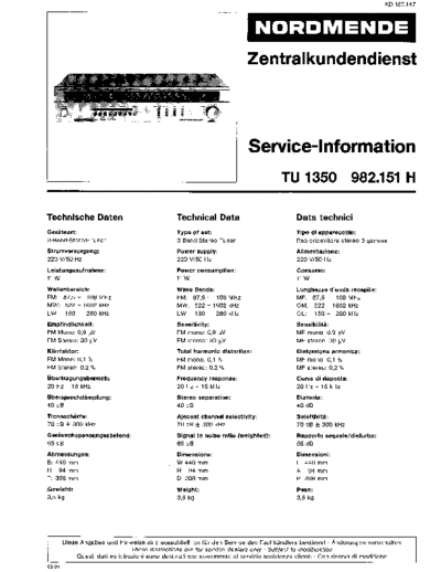 Nordmende TU 1350 982.151 service manual