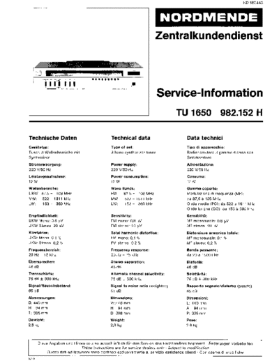 Nordmende TU 1650 982.152H service manual