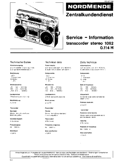 Nordmende Transcorder stereo 1082 0.114H service manual