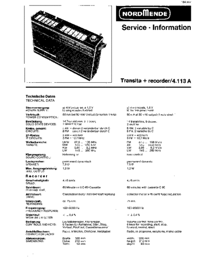 Nordmende transita + recorder 4.113A service manual
