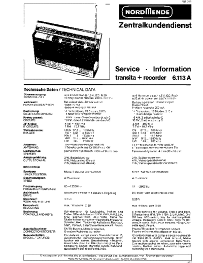 Nordmende transita + recorder 6.113A service manual