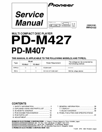 Pioneer PDM407, PDM427 cd