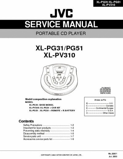 JVC XL-PG31 JVC XL-PG31/PG51
XL-PV310 Portable CD Player Service Manual