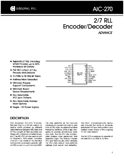 adaptec AIC-270 RLL Encoder Decoder  adaptec asic AIC-270_RLL_Encoder_Decoder.pdf