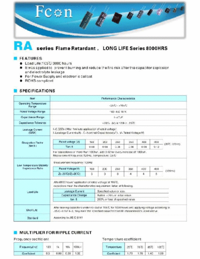 Fcon [radial thru-hole] RA Series  . Electronic Components Datasheets Passive components capacitors Fcon Fcon [radial thru-hole] RA Series.pdf