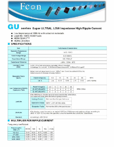 Fcon [radial thru-hole] GU Series  . Electronic Components Datasheets Passive components capacitors Fcon Fcon [radial thru-hole] GU Series.pdf