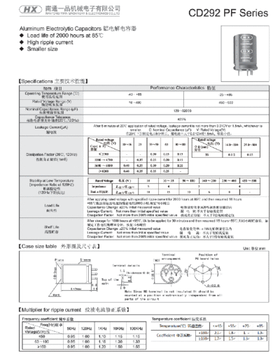 HX [Nantong Yipin] HX [snap-in] CD292 PE Series  . Electronic Components Datasheets Passive components capacitors HX [Nantong Yipin] HX [snap-in] CD292 PE Series.pdf