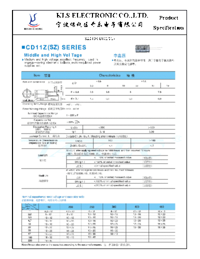 KLS [radial thru-hole] CD11Z SZ Series  . Electronic Components Datasheets Passive components capacitors KLS KLS [radial thru-hole] CD11Z SZ Series.pdf