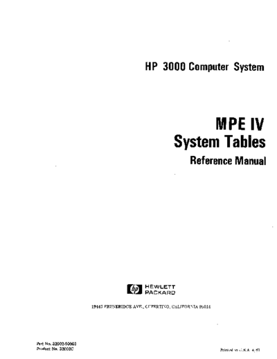 HP 32002-90003 MPE IV SysTbls Oct81  HP 3000 mpeIV 32002-90003_MPE_IV_SysTbls_Oct81.pdf