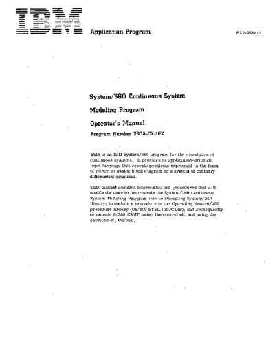 IBM H20-0368-2 Continous System Modeling Program Operators Manual 1969  IBM 360 csmp H20-0368-2_Continous_System_Modeling_Program_Operators_Manual_1969.pdf