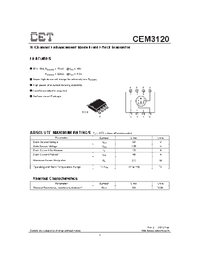 CET cem3120  . Electronic Components Datasheets Active components Transistors CET cem3120.pdf