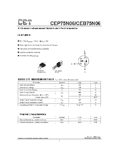 CET cep75n06 ceb75n06  . Electronic Components Datasheets Active components Transistors CET cep75n06_ceb75n06.pdf