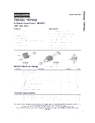 Fairchild Semiconductor fdb3682 fdp3682  . Electronic Components Datasheets Active components Transistors Fairchild Semiconductor fdb3682_fdp3682.pdf