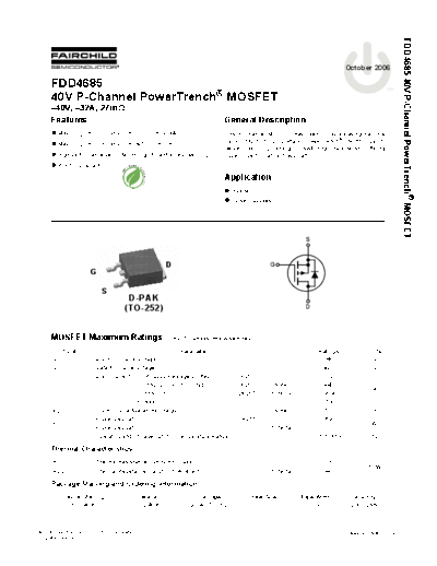 Fairchild Semiconductor fdd4685  . Electronic Components Datasheets Active components Transistors Fairchild Semiconductor fdd4685.pdf