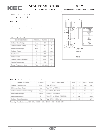 . Electronic Components Datasheets bc327  . Electronic Components Datasheets Active components Transistors KEC bc327.pdf