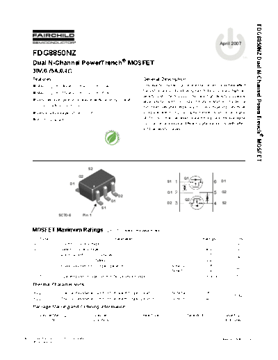 Fairchild Semiconductor fdg8850nz  . Electronic Components Datasheets Active components Transistors Fairchild Semiconductor fdg8850nz.pdf