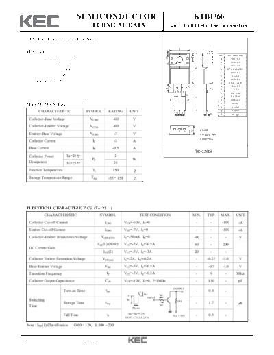 KEC ktb1366  . Electronic Components Datasheets Active components Transistors KEC ktb1366.pdf