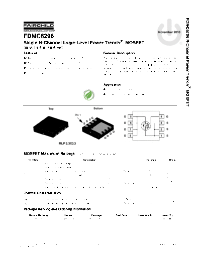 Fairchild Semiconductor fdmc6296  . Electronic Components Datasheets Active components Transistors Fairchild Semiconductor fdmc6296.pdf