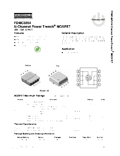 Fairchild Semiconductor fdmc8854  . Electronic Components Datasheets Active components Transistors Fairchild Semiconductor fdmc8854.pdf