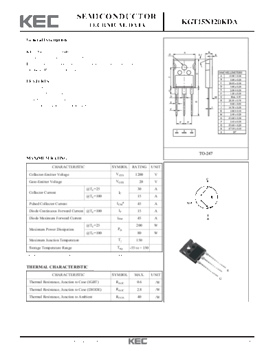 KEC kgt15n120kda  . Electronic Components Datasheets Active components Transistors KEC kgt15n120kda.pdf