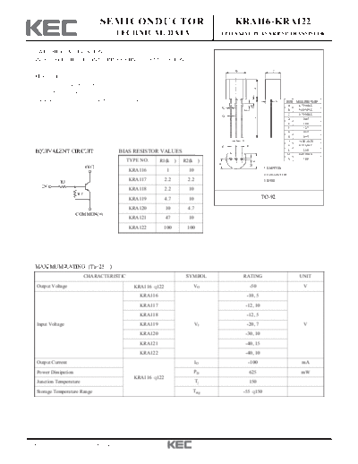 KEC kra116-122  . Electronic Components Datasheets Active components Transistors KEC kra116-122.pdf