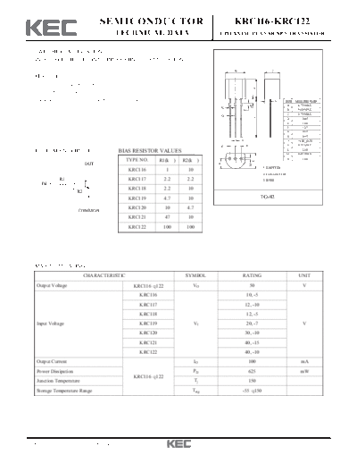 KEC krc116-122  . Electronic Components Datasheets Active components Transistors KEC krc116-122.pdf