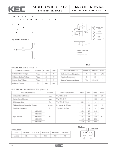 KEC krc410e-414e  . Electronic Components Datasheets Active components Transistors KEC krc410e-414e.pdf