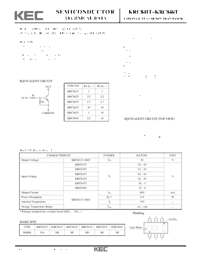 KEC krc841t 846t  . Electronic Components Datasheets Active components Transistors KEC krc841t_846t.pdf