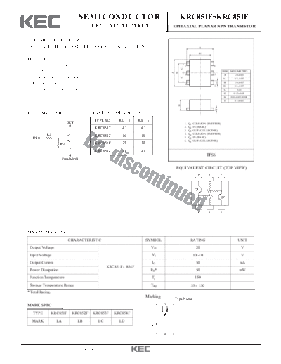 KEC krc853f  . Electronic Components Datasheets Active components Transistors KEC krc853f.pdf