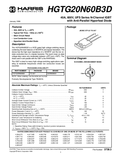 Harris hgtg20n6  . Electronic Components Datasheets Active components Transistors Harris hgtg20n6.pdf