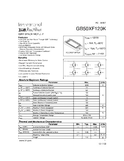 International Rectifier gb50xf120k  . Electronic Components Datasheets Active components Transistors International Rectifier gb50xf120k.pdf