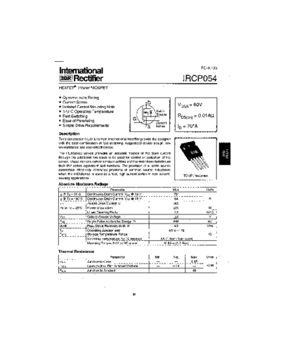 International Rectifier ircp054  . Electronic Components Datasheets Active components Transistors International Rectifier ircp054.pdf