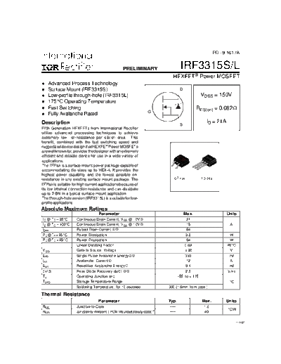 International Rectifier irf3315s  . Electronic Components Datasheets Active components Transistors International Rectifier irf3315s.pdf