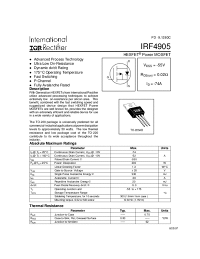 International Rectifier irf4905  . Electronic Components Datasheets Active components Transistors International Rectifier irf4905.pdf