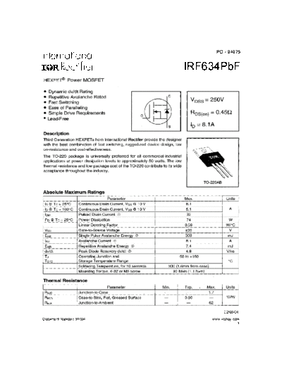 International Rectifier irf634pbf  . Electronic Components Datasheets Active components Transistors International Rectifier irf634pbf.pdf