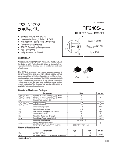 International Rectifier irf640s  . Electronic Components Datasheets Active components Transistors International Rectifier irf640s.pdf