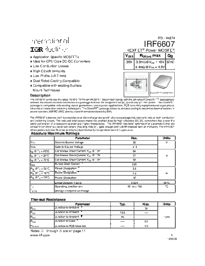 International Rectifier irf6607  . Electronic Components Datasheets Active components Transistors International Rectifier irf6607.pdf
