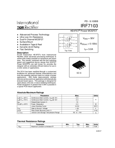 International Rectifier irf7103  . Electronic Components Datasheets Active components Transistors International Rectifier irf7103.pdf
