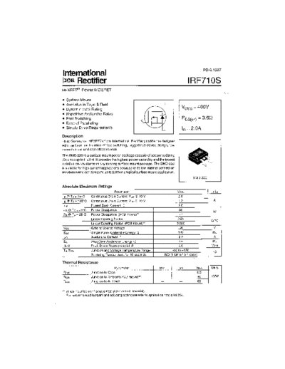 International Rectifier irf710s  . Electronic Components Datasheets Active components Transistors International Rectifier irf710s.pdf