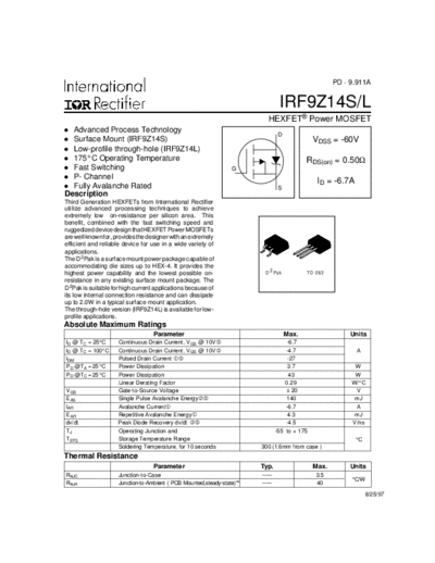 International Rectifier irf9z14s  . Electronic Components Datasheets Active components Transistors International Rectifier irf9z14s.pdf