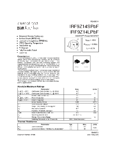International Rectifier irf9z14spbf irf9z14lpbf  . Electronic Components Datasheets Active components Transistors International Rectifier irf9z14spbf_irf9z14lpbf.pdf