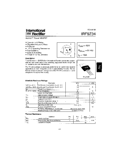 International Rectifier irf9z34  . Electronic Components Datasheets Active components Transistors International Rectifier irf9z34.pdf