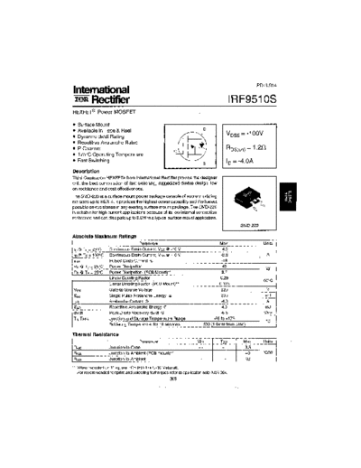 International Rectifier irf9510s  . Electronic Components Datasheets Active components Transistors International Rectifier irf9510s.pdf