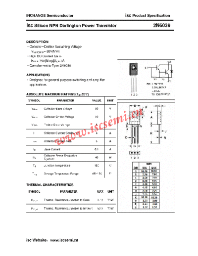 Inchange Semiconductor 2n6039  . Electronic Components Datasheets Active components Transistors Inchange Semiconductor 2n6039.pdf