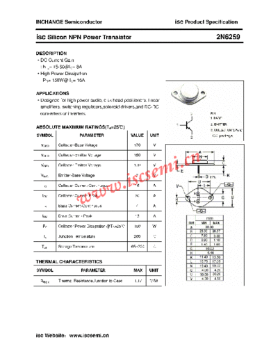 Inchange Semiconductor 2n6259  . Electronic Components Datasheets Active components Transistors Inchange Semiconductor 2n6259.pdf