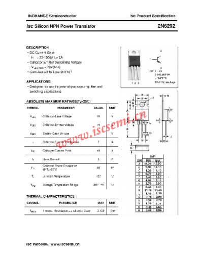 . Electronic Components Datasheets 2n6292  . Electronic Components Datasheets Active components Transistors Inchange Semiconductor 2n6292.pdf