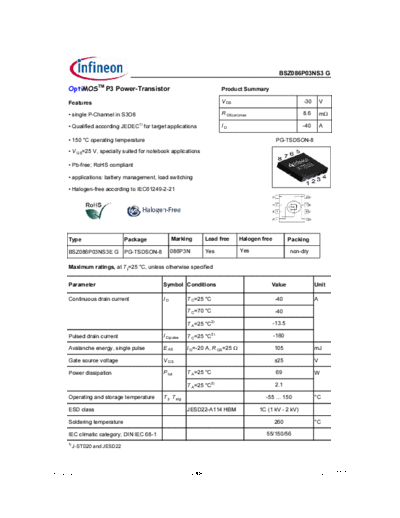 Infineon bsz086p03ns3g 2.02  . Electronic Components Datasheets Active components Transistors Infineon bsz086p03ns3g_2.02.pdf
