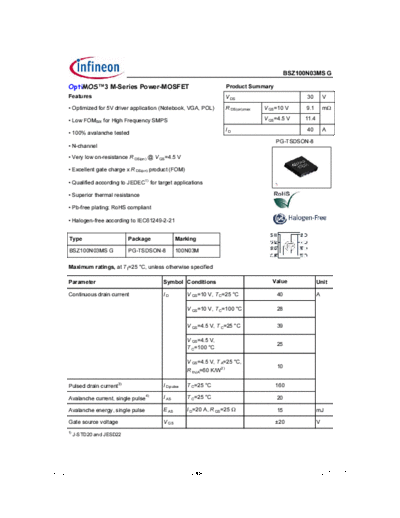 Infineon bsz100n03msg rev2.0  . Electronic Components Datasheets Active components Transistors Infineon bsz100n03msg_rev2.0.pdf