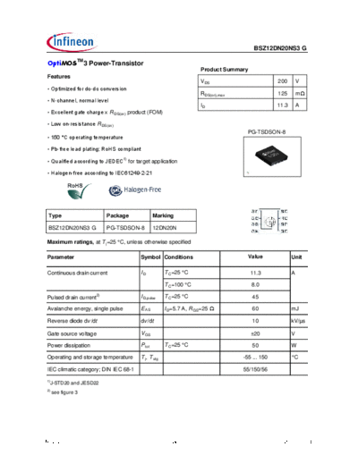 . Electronic Components Datasheets bsz12dn20ns3rev2.2  . Electronic Components Datasheets Active components Transistors Infineon bsz12dn20ns3rev2.2.pdf
